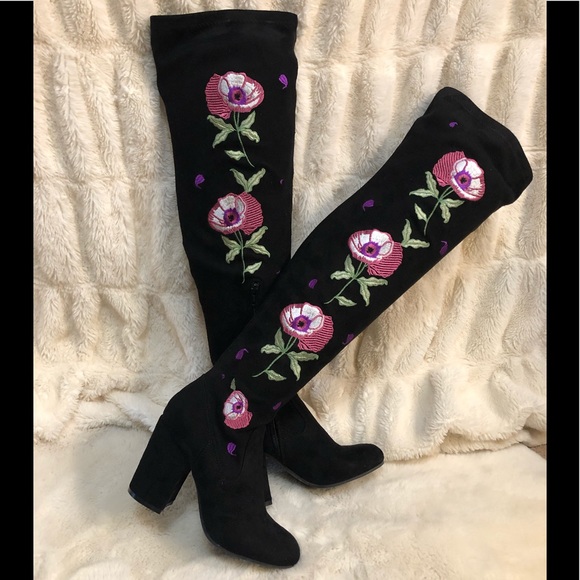 Carlos Santana Shoes - Carlos Santana embroidered faux black suede over the knee boots size 7